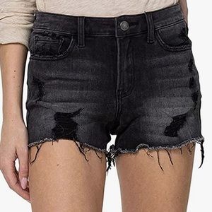 Flying Monkey Destroyed Black denim shorts